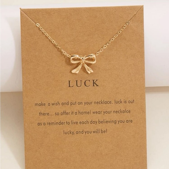 NWT Gold Bow Charm Necklace Make a Wish Luck Charm Necklace - Picture 3 of 5